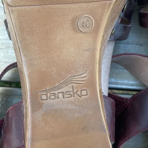 Dansko Dawson Leather Woven Sandal Ruby Vintage Wooden Platform Block Heels - Picture 11 of 11